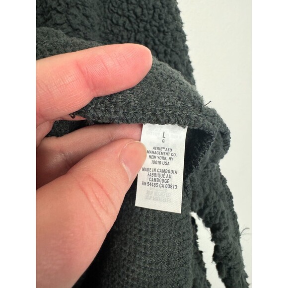 Aerie Large Dream Sherpa Sweatshirt Smoked Gray Quarter Zip Ribbed Neck NWT - Picture 10 of 13